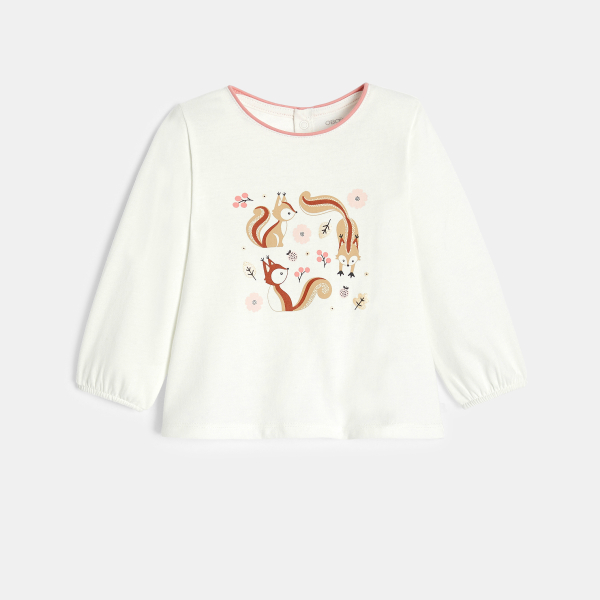 تي شيرت بطباعة حيوانات لونه وردي للفتيات الرضع.